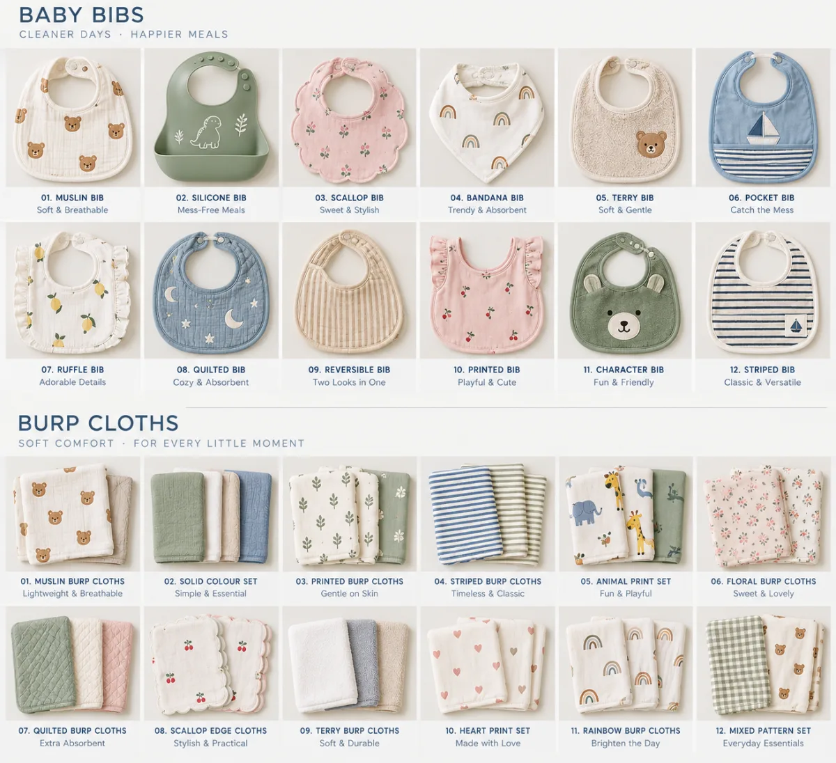 Baby bibs and burp cloth collection