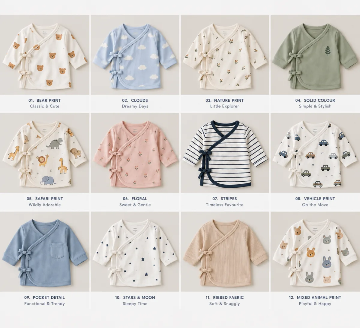 Baby kimono-style shirt collection
