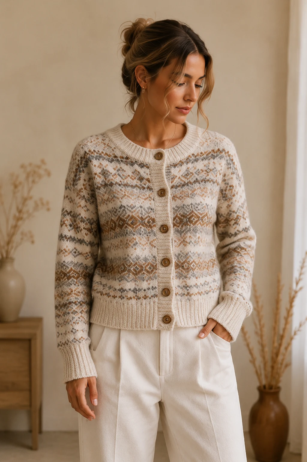 Ladies patterned knit cardigan