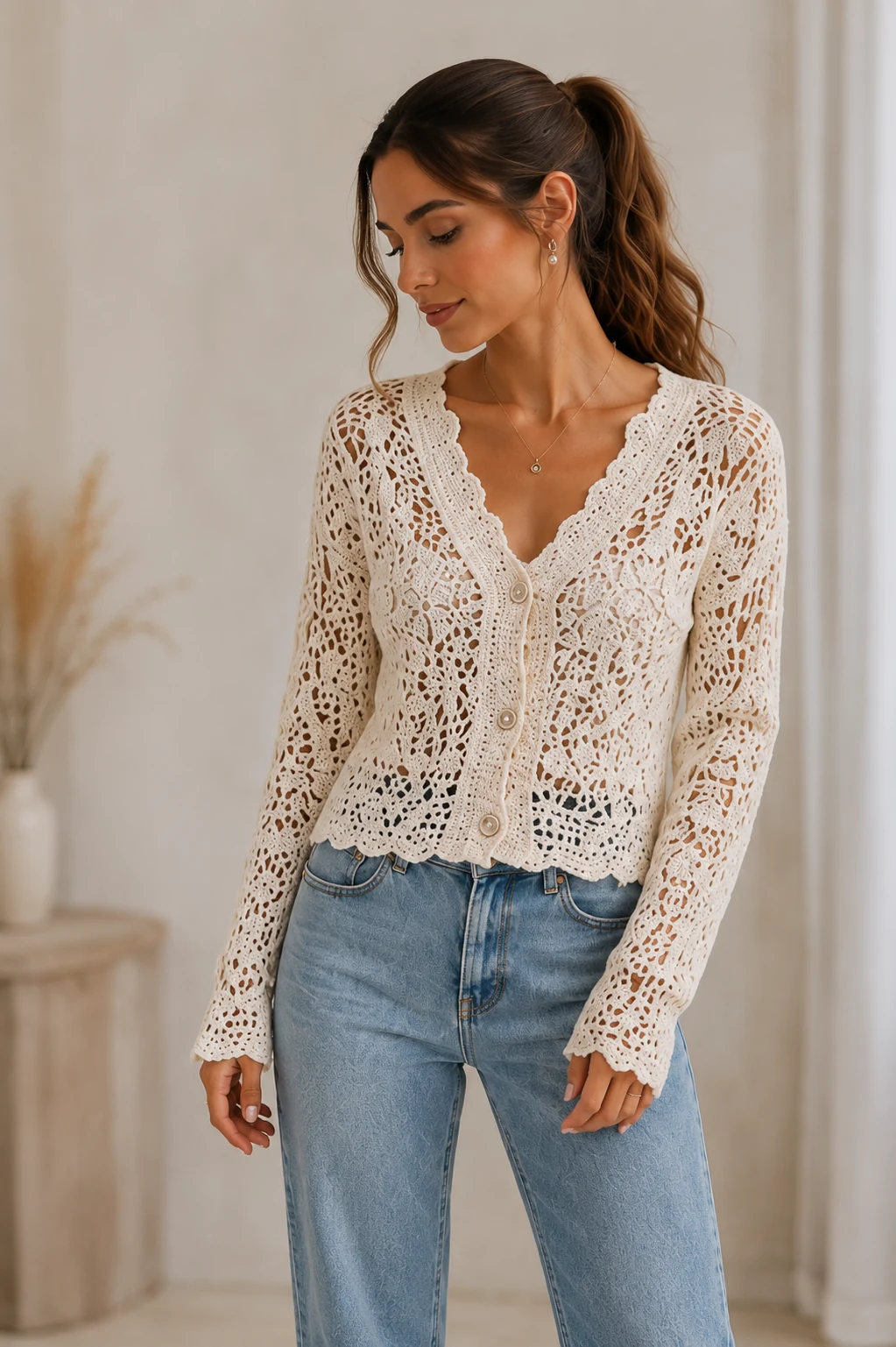 Ladies open-knit cardigan