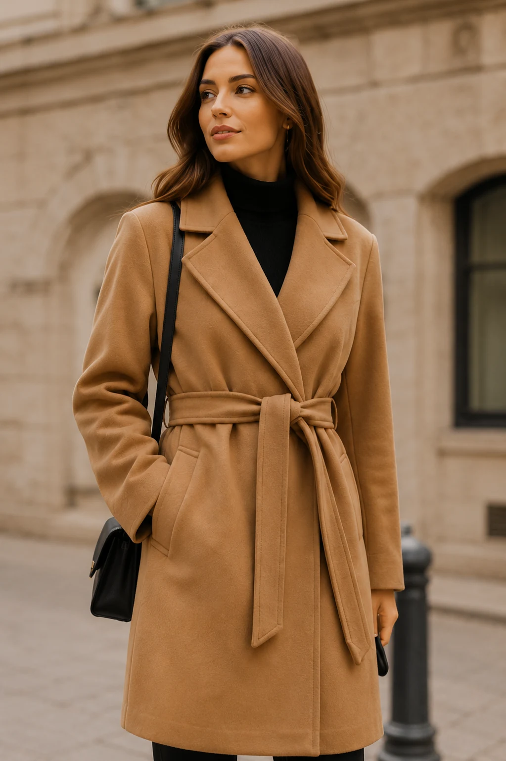 Ladies camel wrap coat