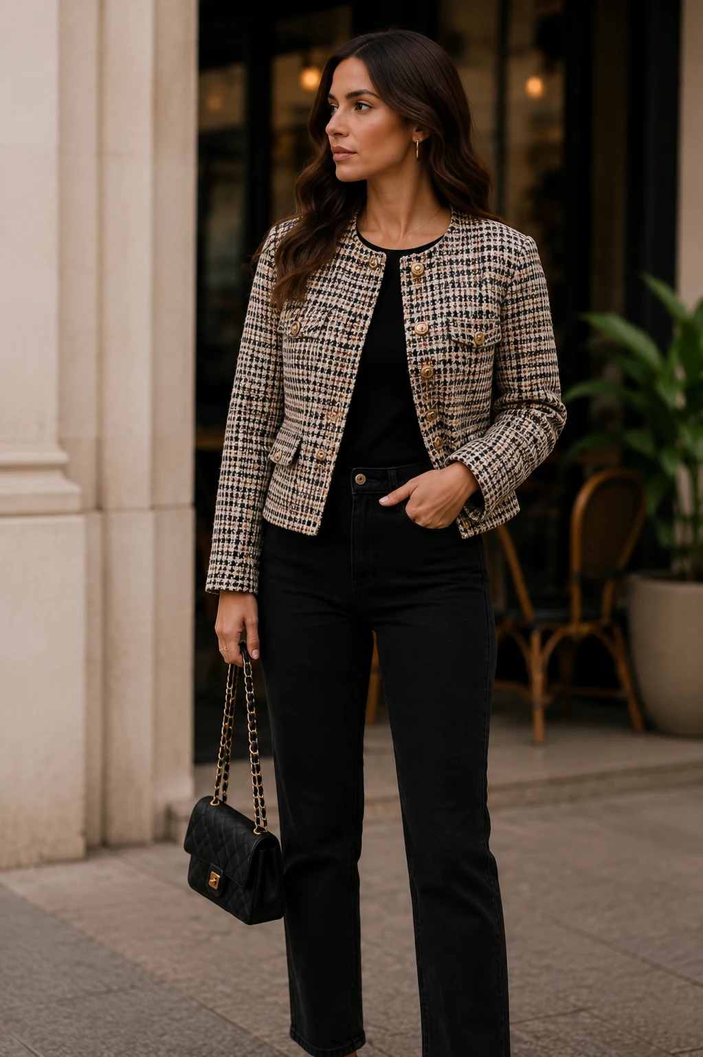 Ladies textured check jacket