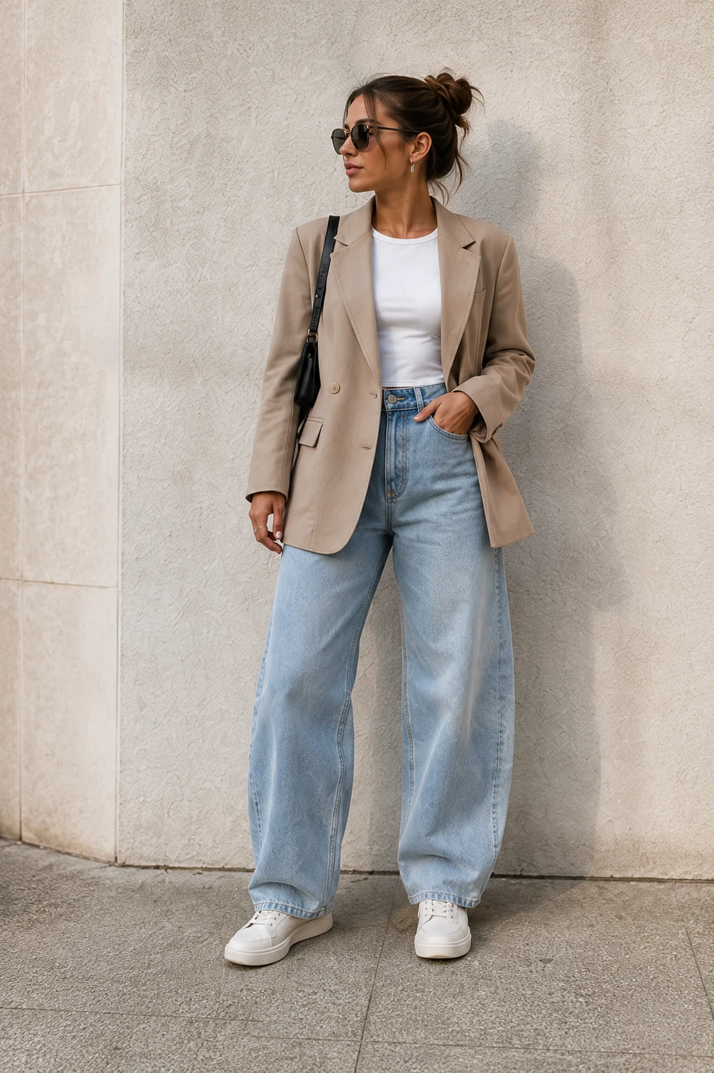 Ladies light-wash wide-leg jeans