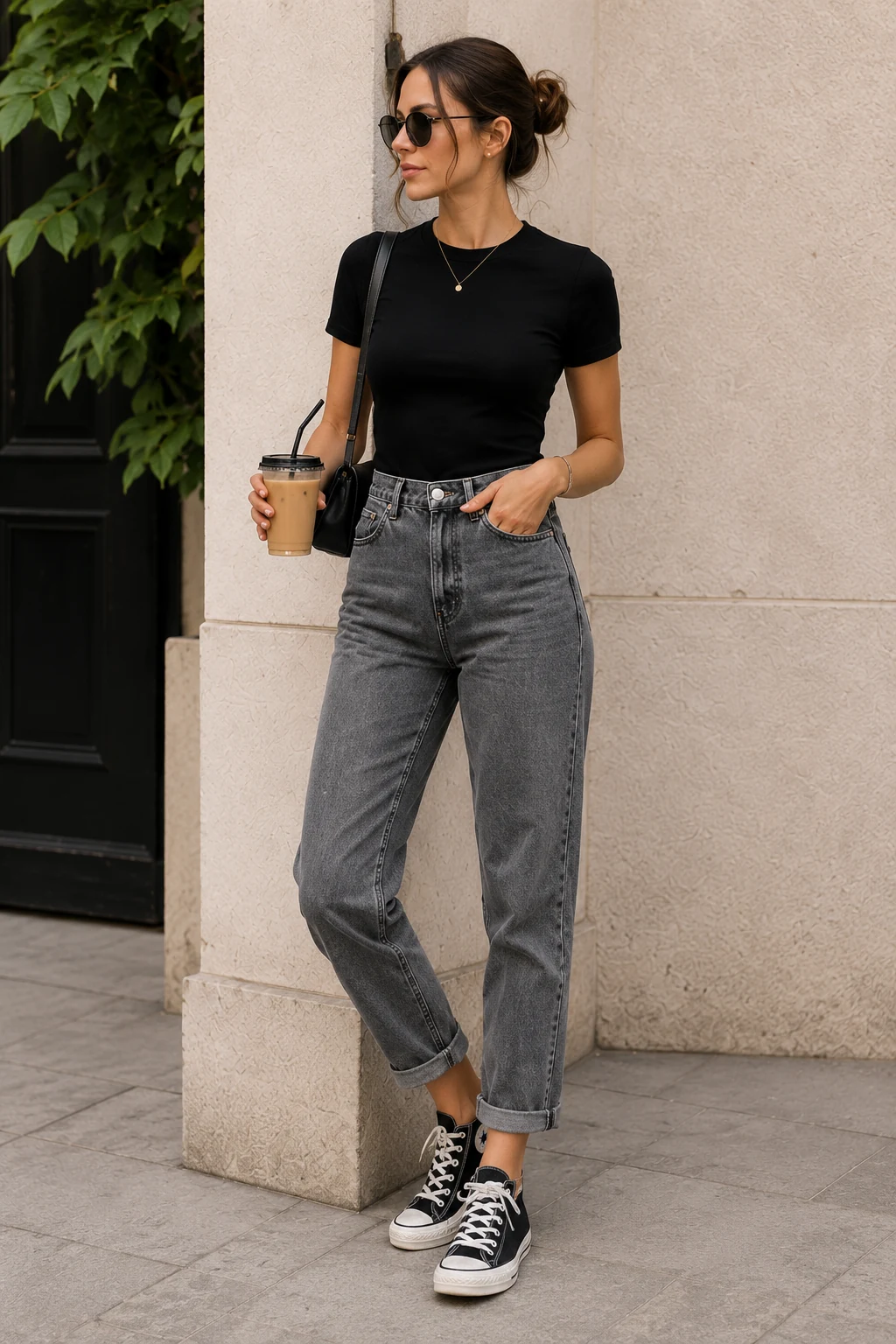 Ladies grey tapered jeans