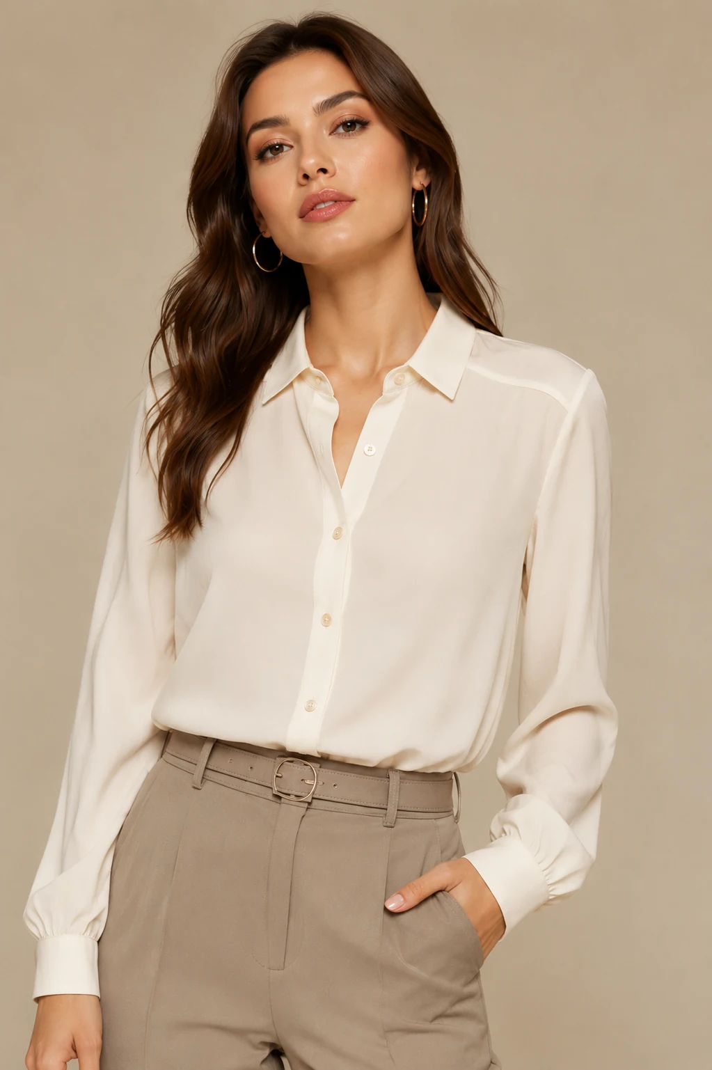 Ladies ivory satin shirt