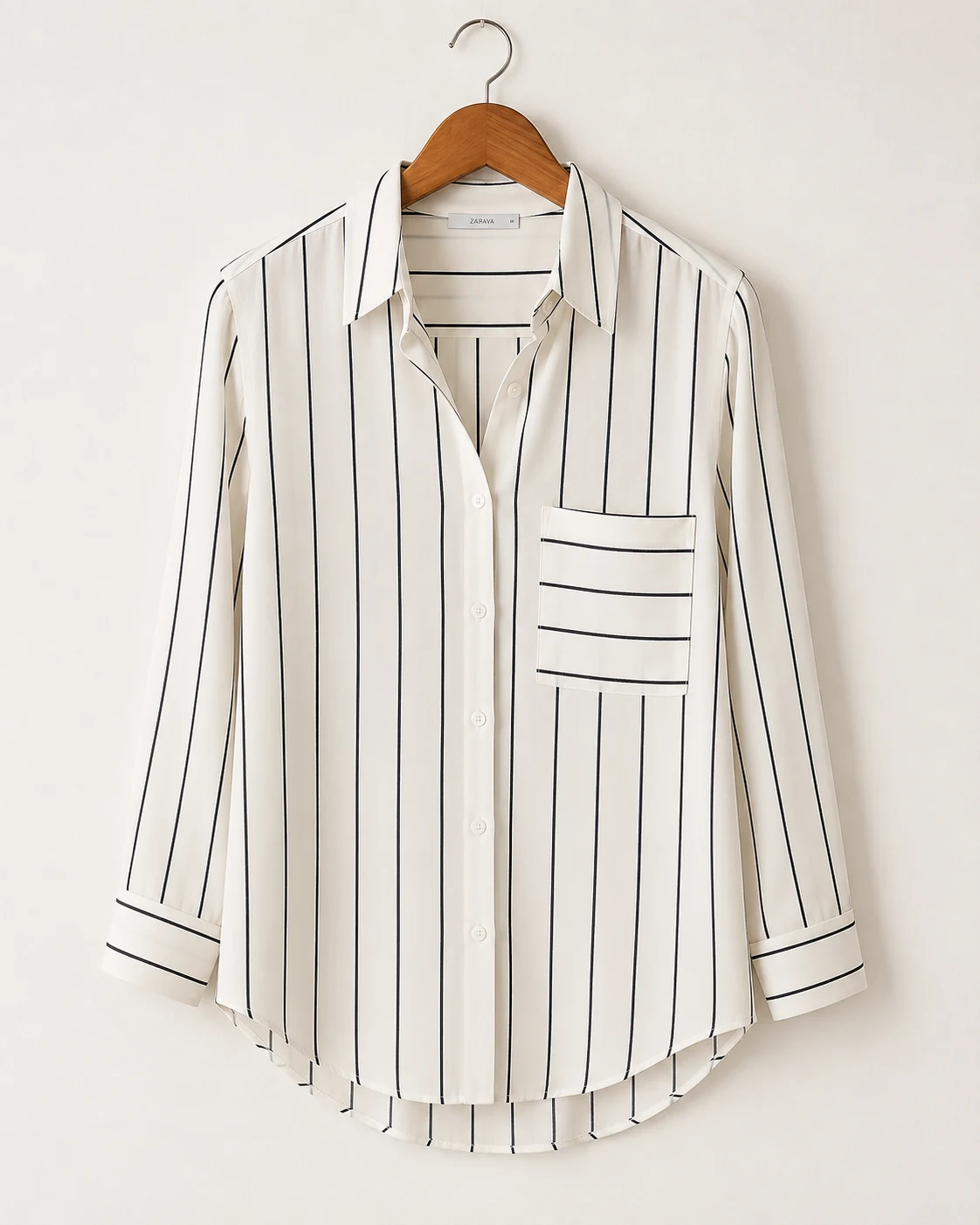 Ladies striped shirt on hanger