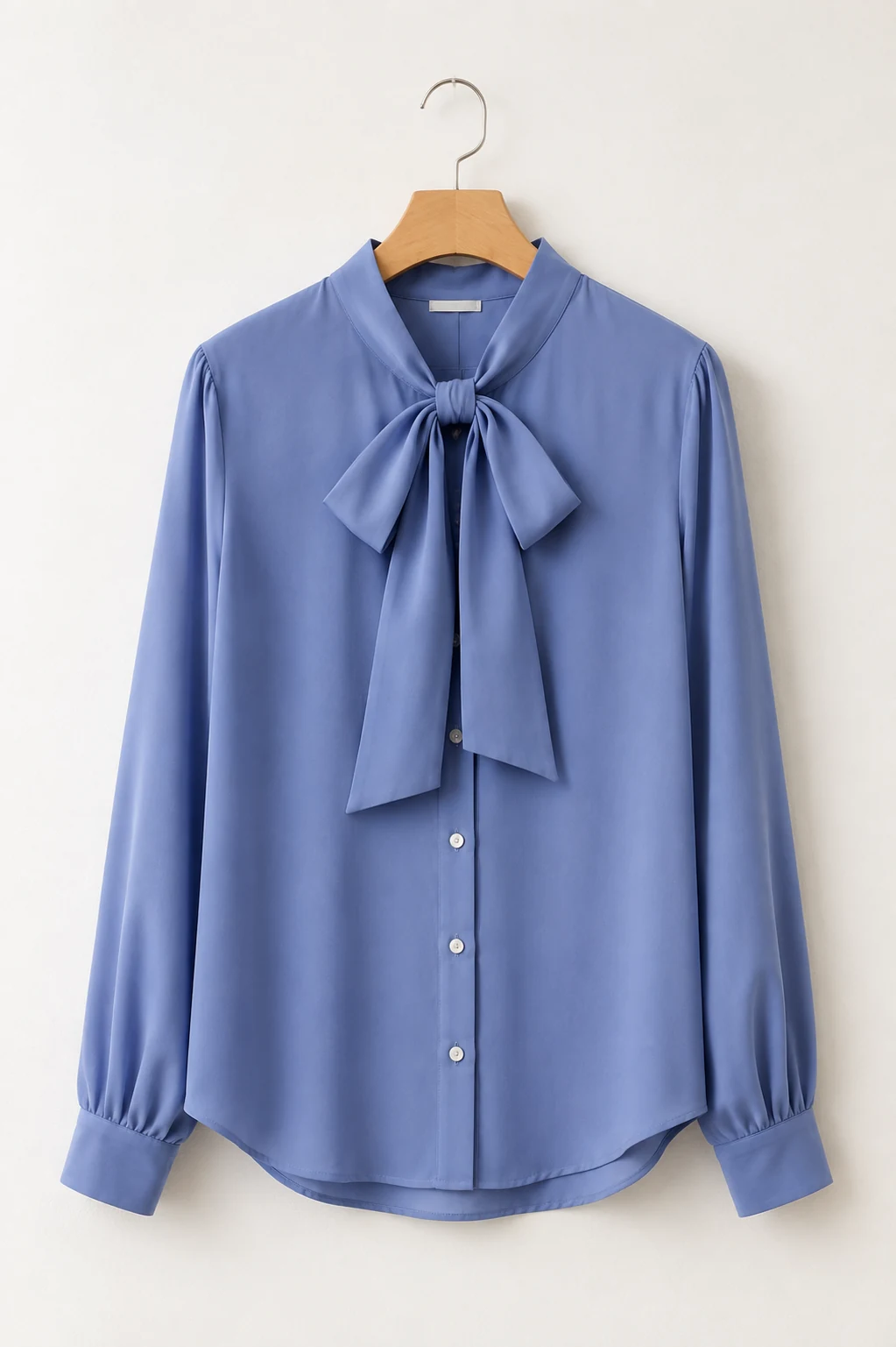 Ladies blue bow-neck blouse