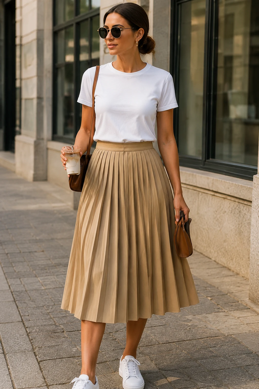 Ladies pleated bronze midi skirt