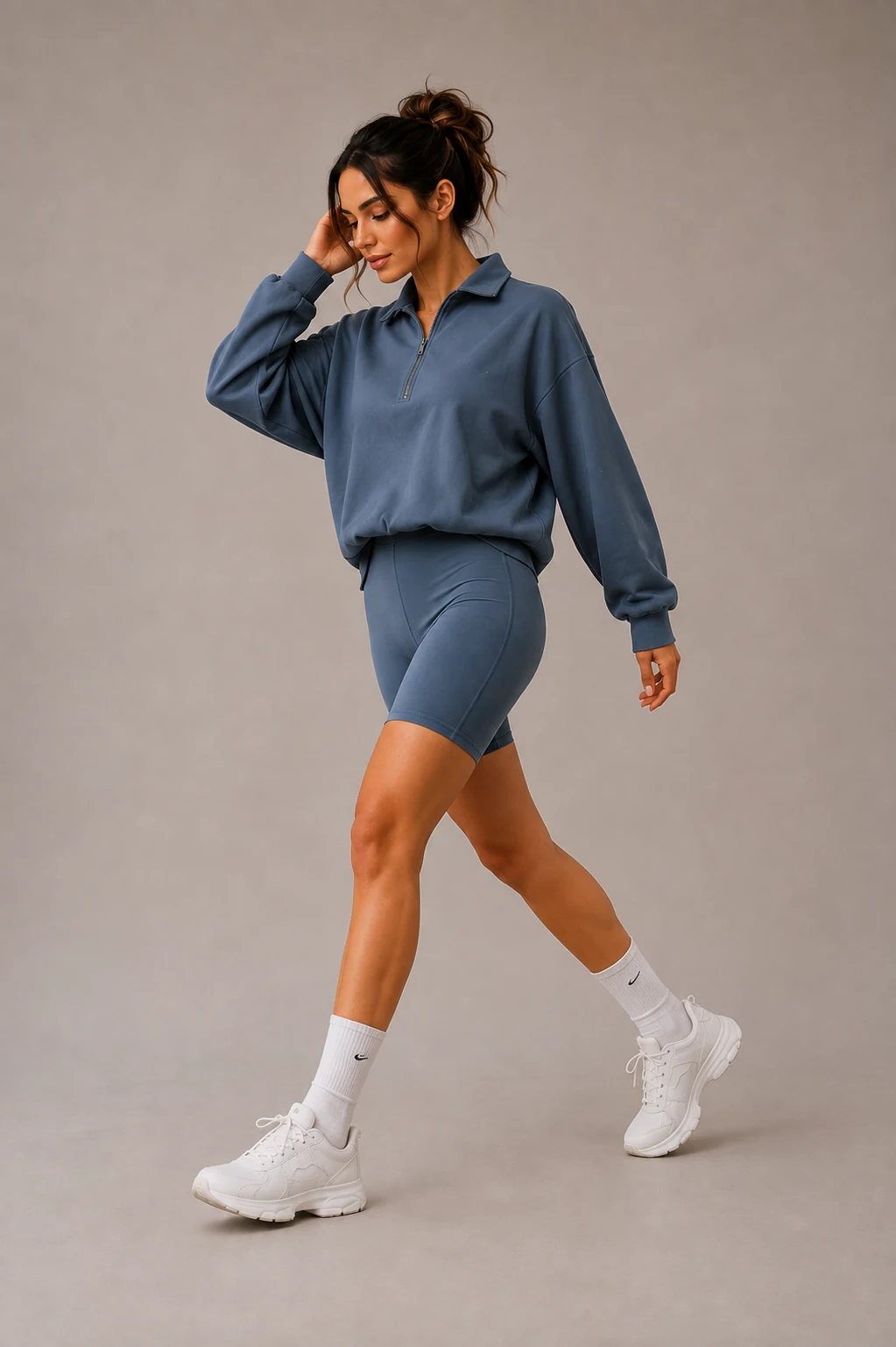 Ladies blue active sweatshirt and cycling shorts