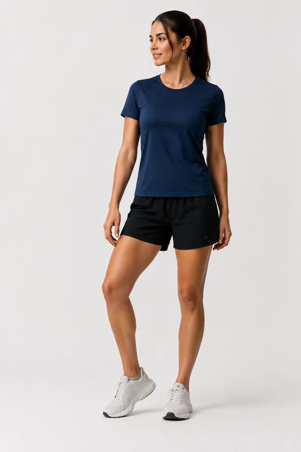 Ladies navy active T-shirt and shorts