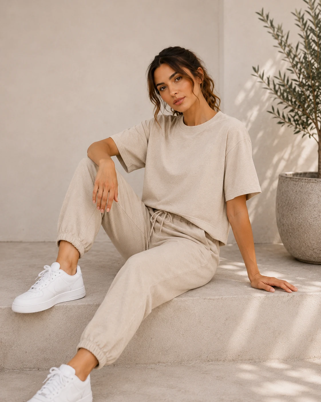 Ladies neutral co-ord T-shirt
