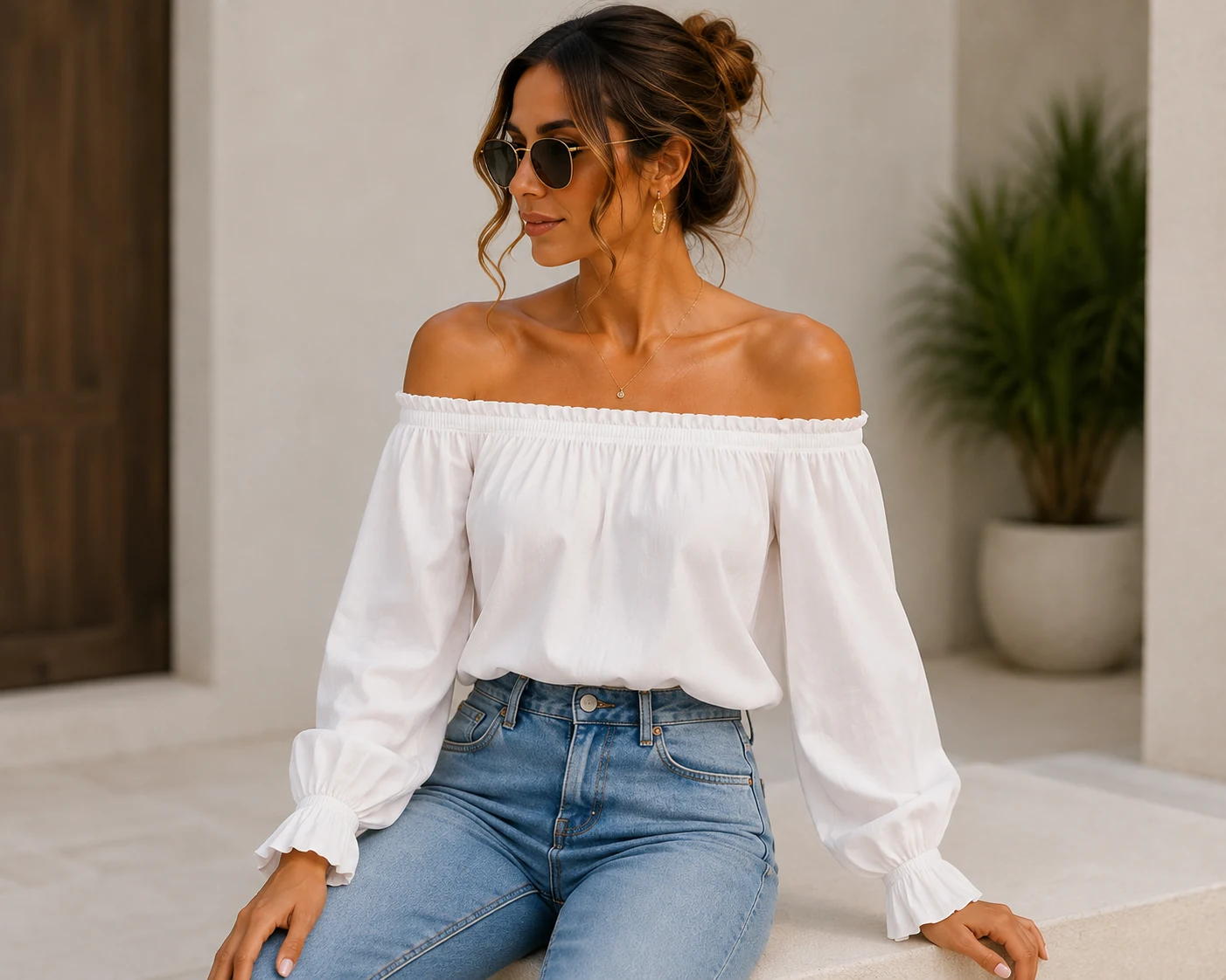 Ladies white off-shoulder top