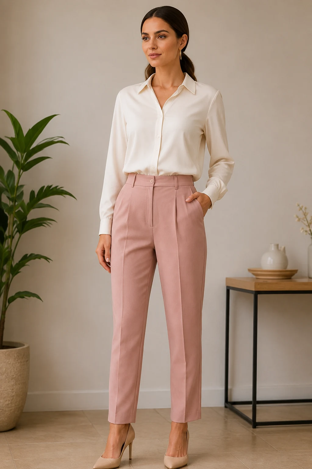 Ladies rose tailored trousers