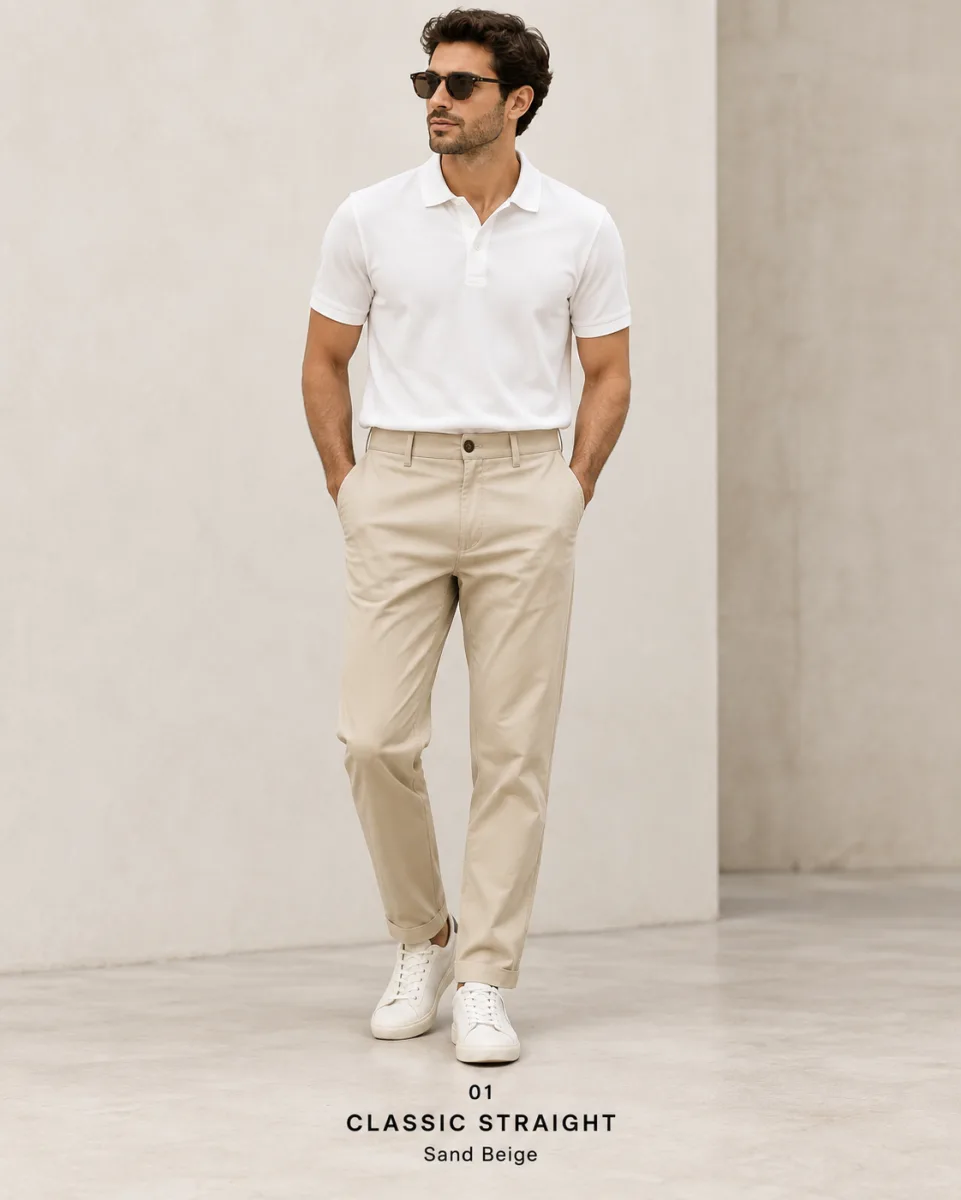 Men's cream tailored chinos