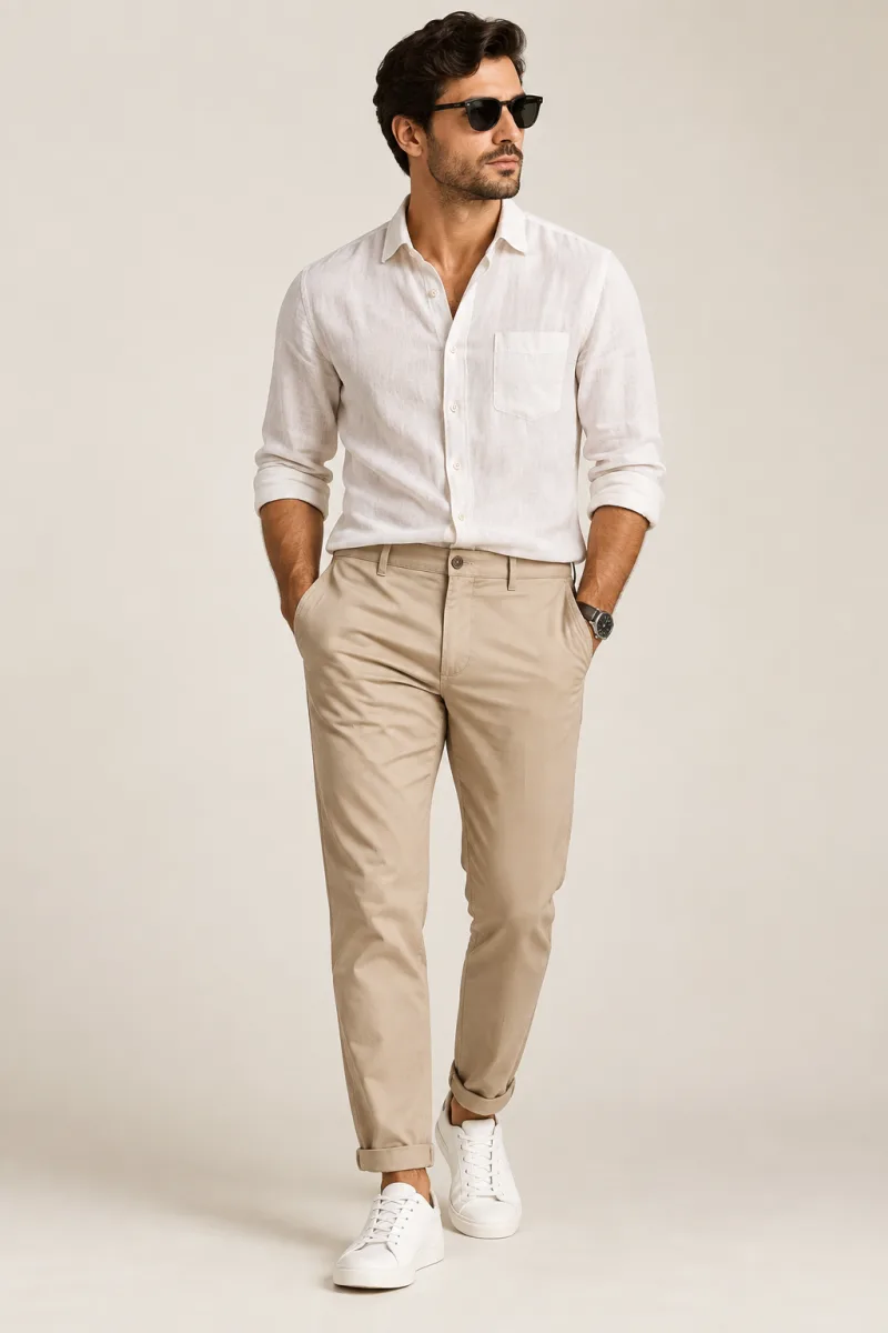 Men's beige tailored chinos