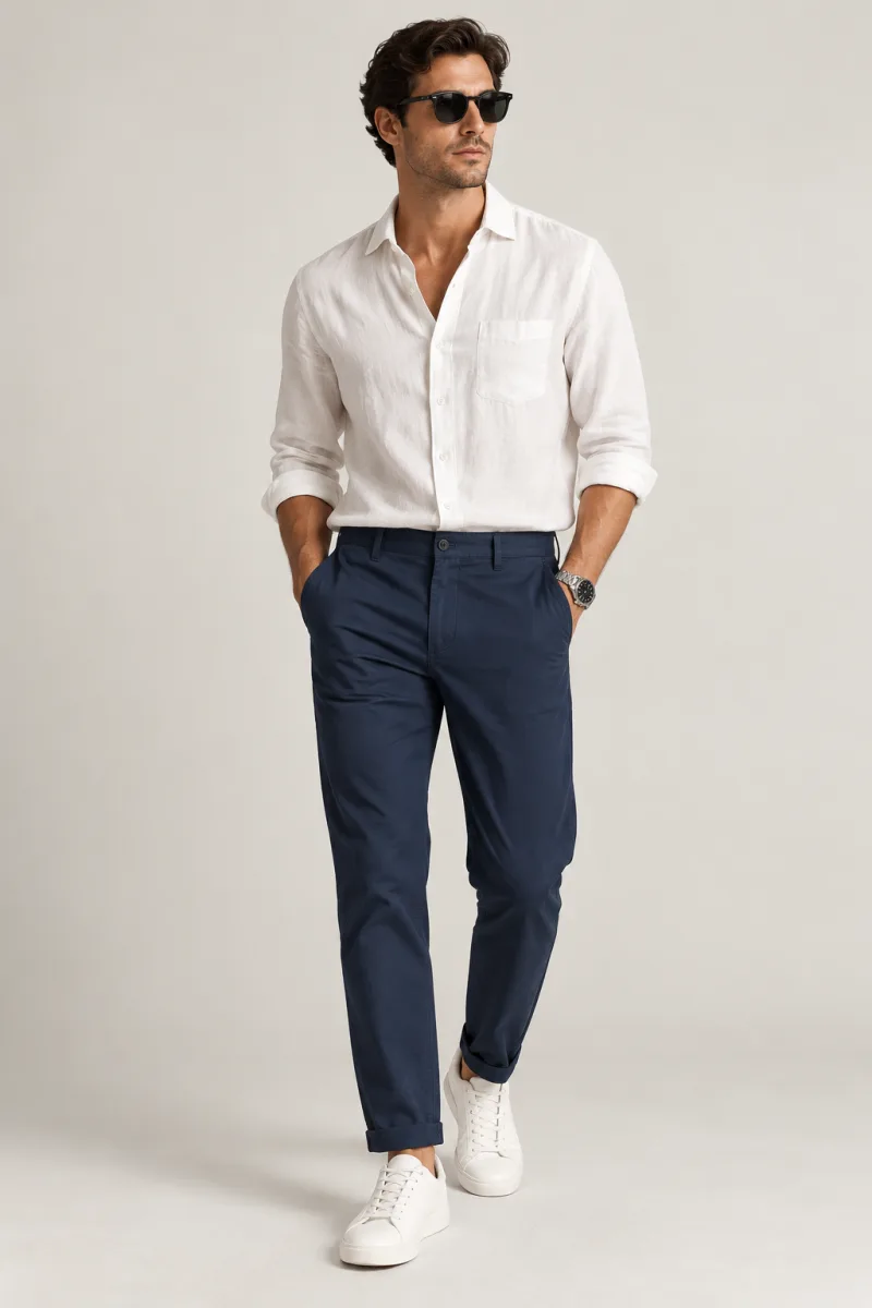Men's navy tailored chinos