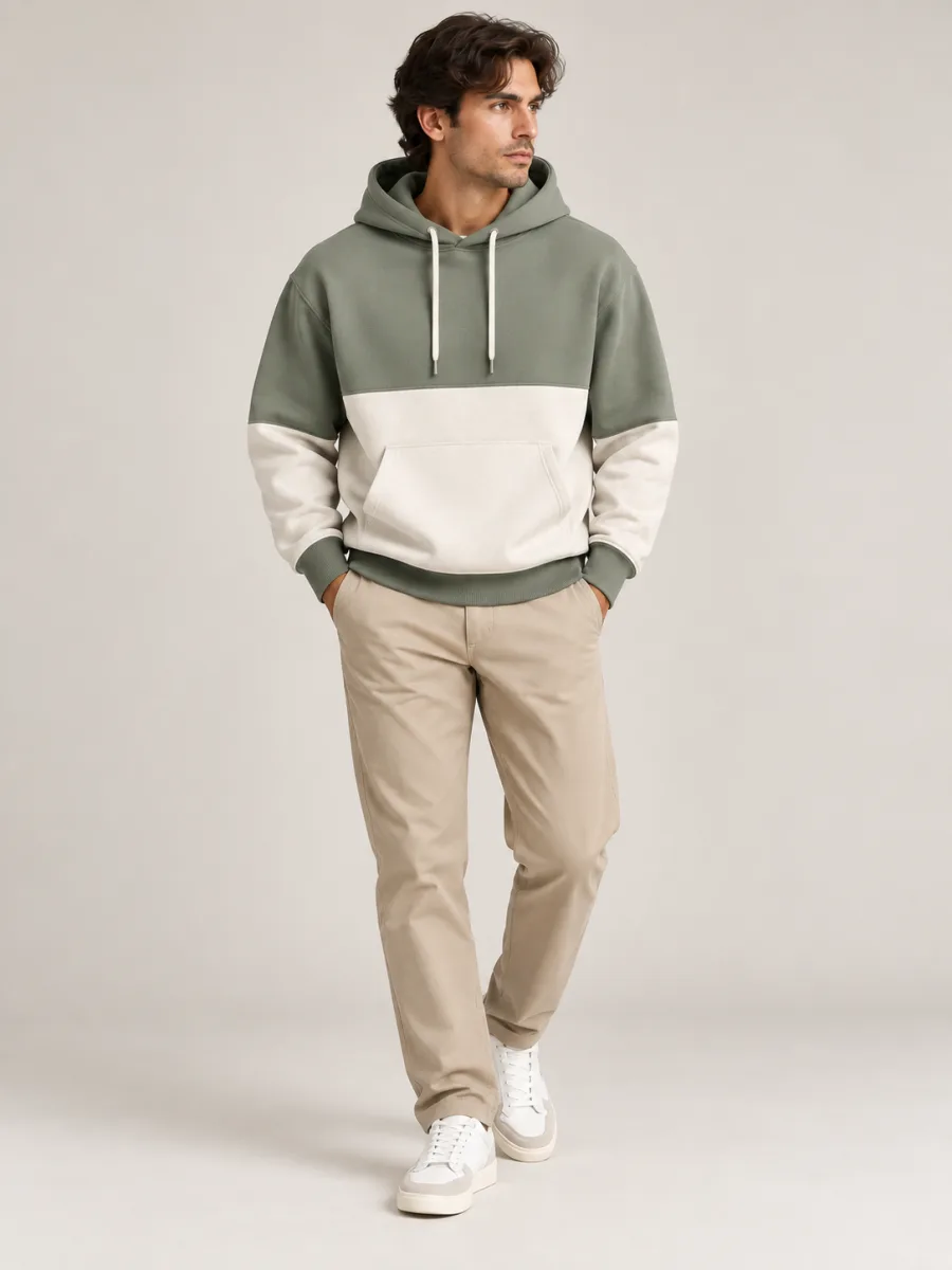 Men's green colour-block hoodie