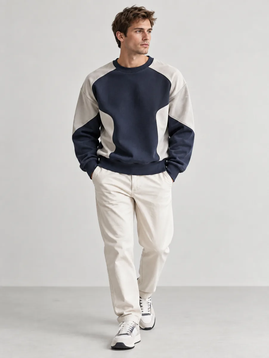 Men's navy colour-block sweatshirt