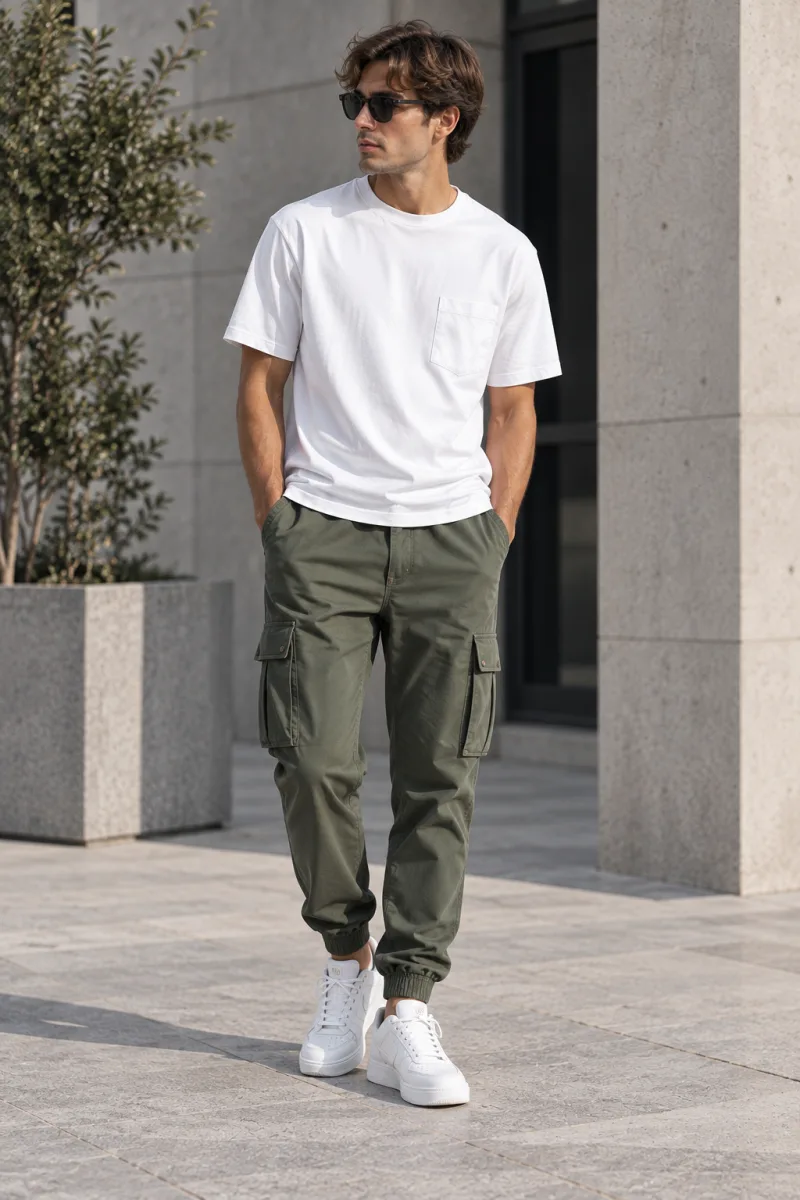 Men's olive cargo joggers