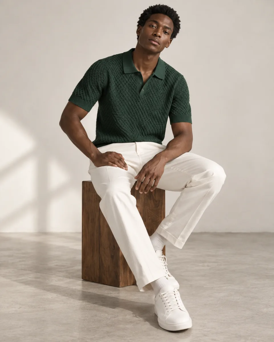 Men's green knitted polo