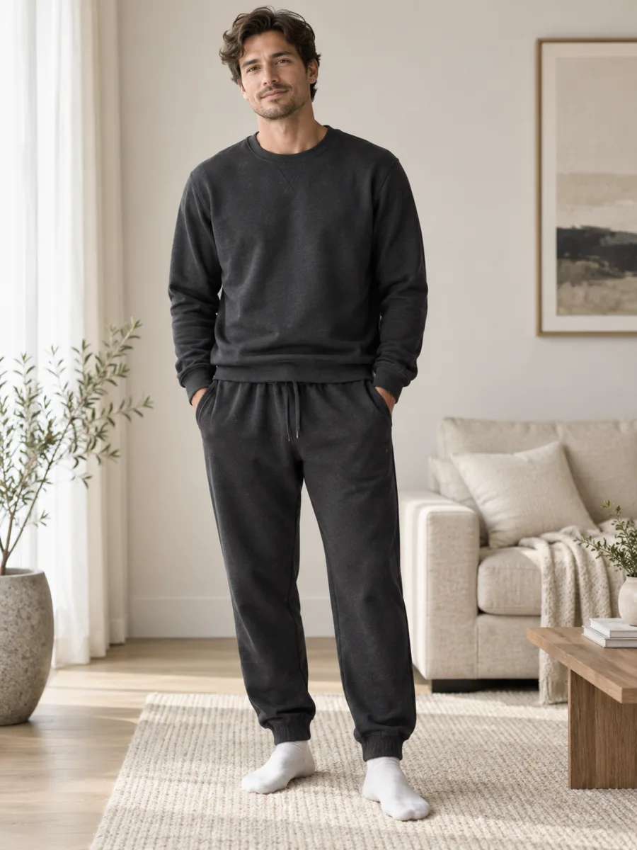 Men's charcoal sweatshirt and lounge joggers