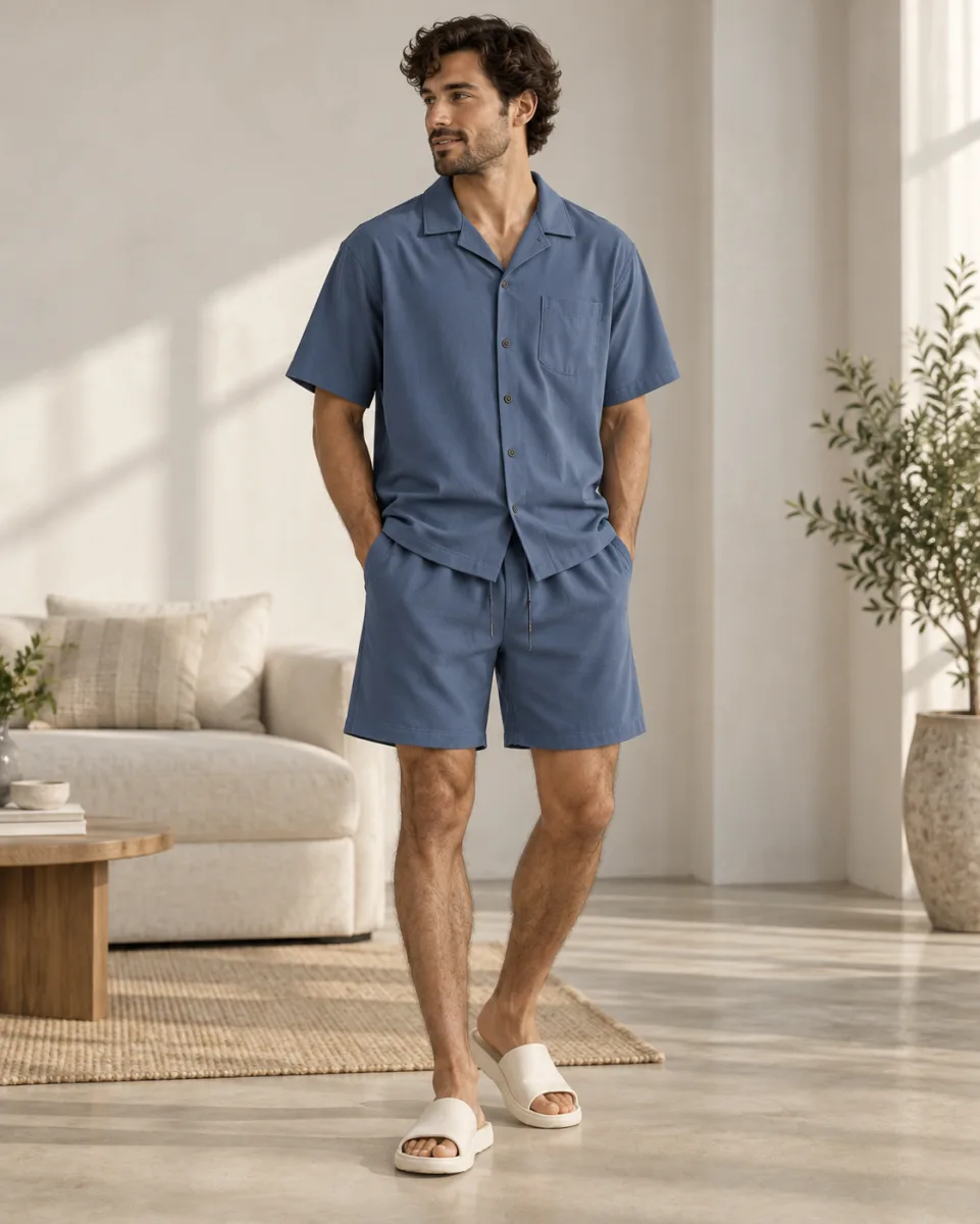 Men's blue short-sleeve lounge set
