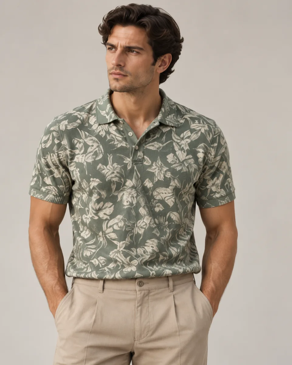 Men's sage patterned polo shirt