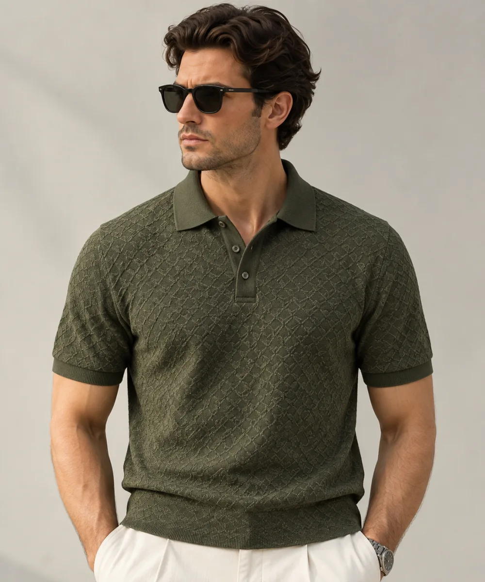 Men's olive knitted polo