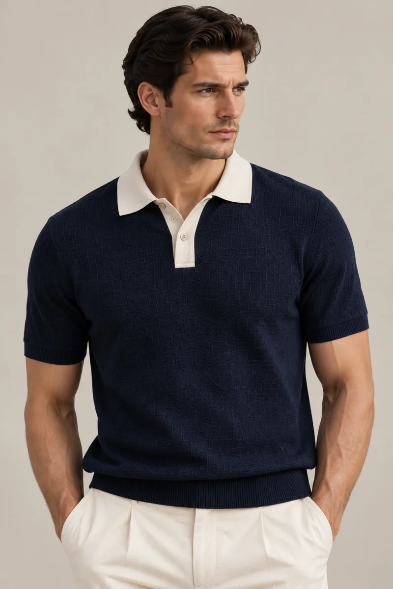 Men's navy contrast-collar polo