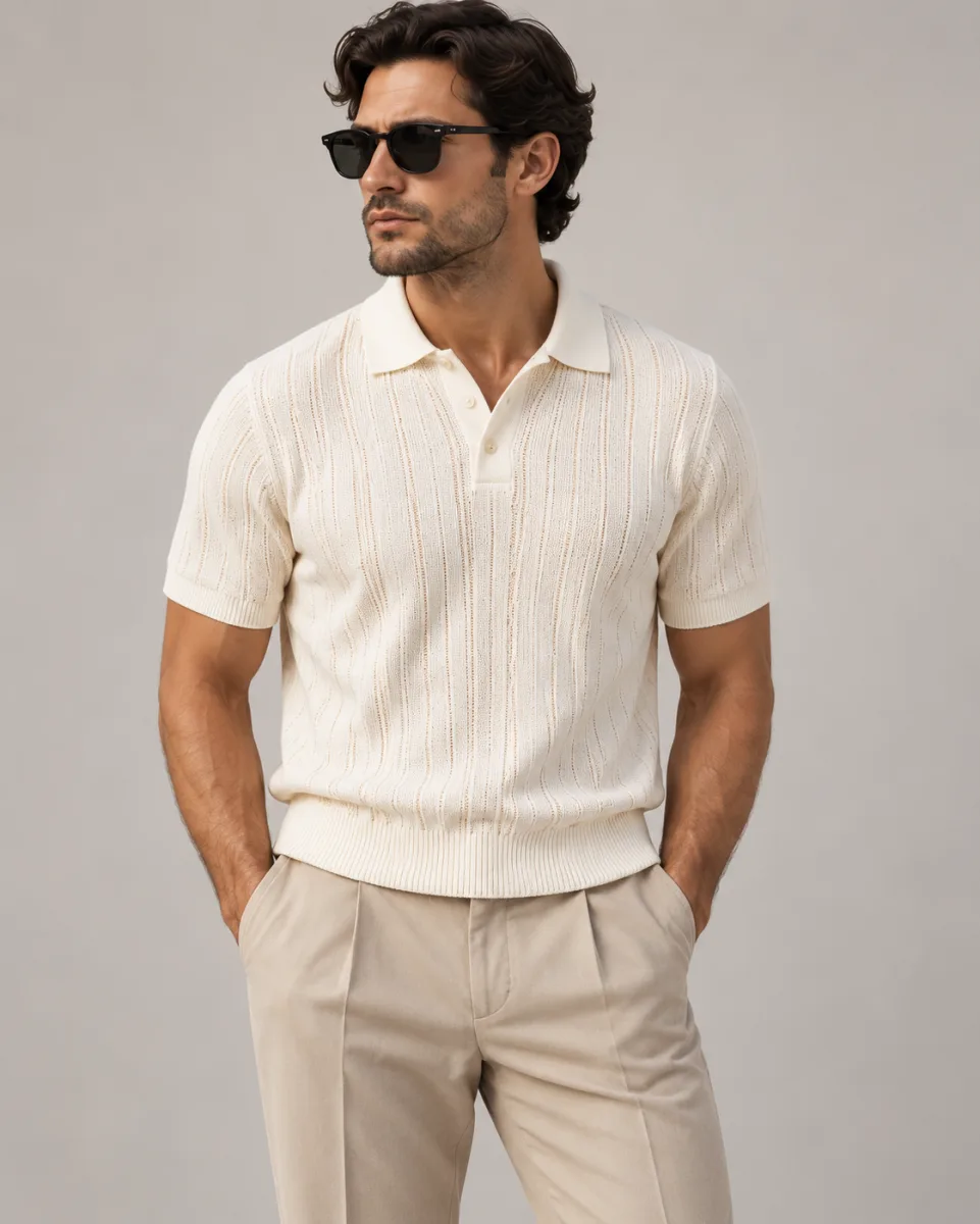 Men's cream textured polo
