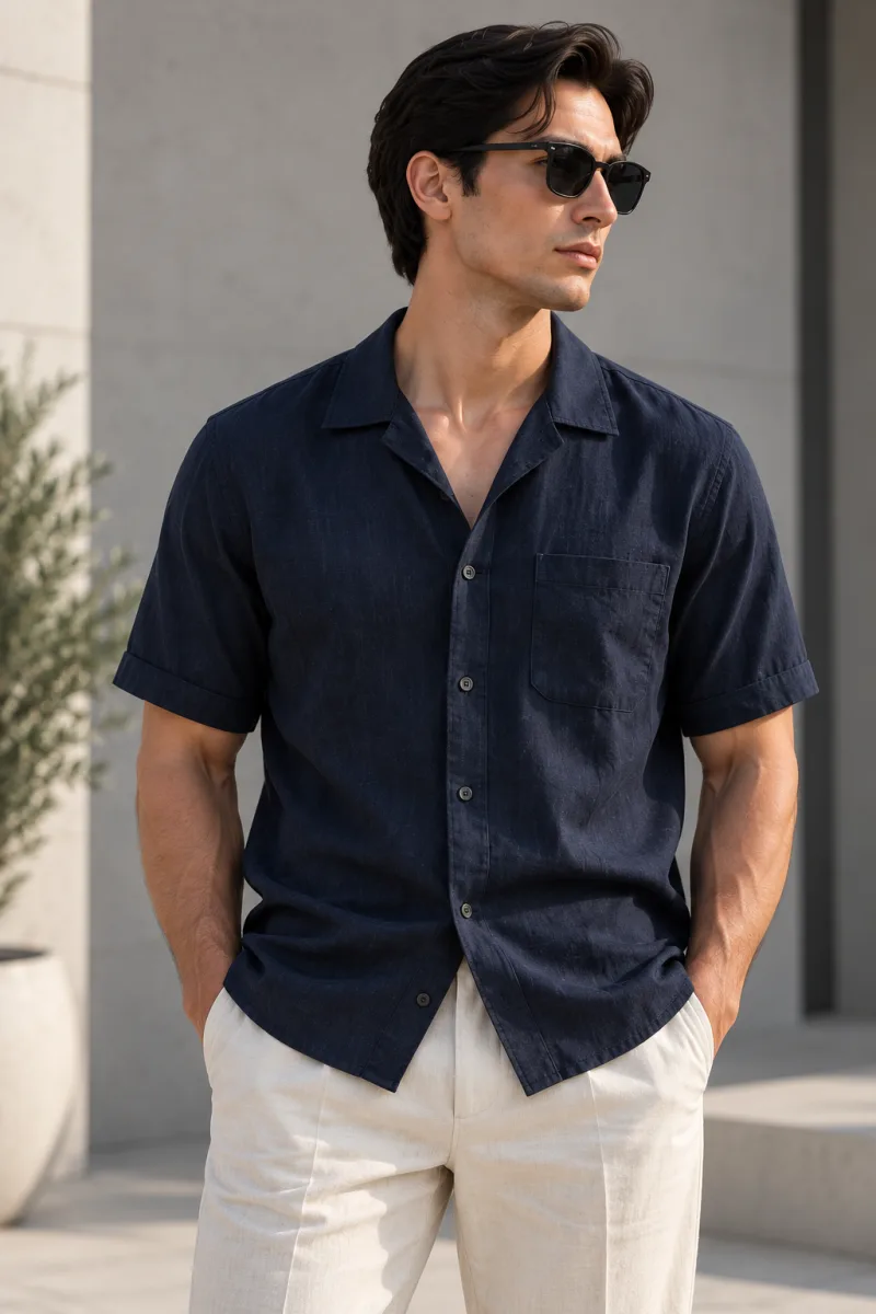 Men's navy short-sleeve shirt