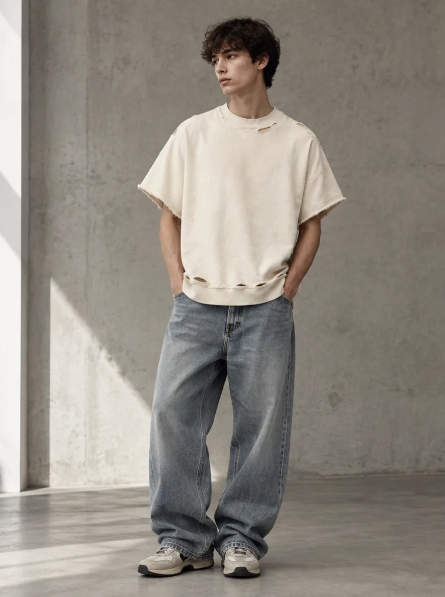 Men's oversized cream T-shirt
