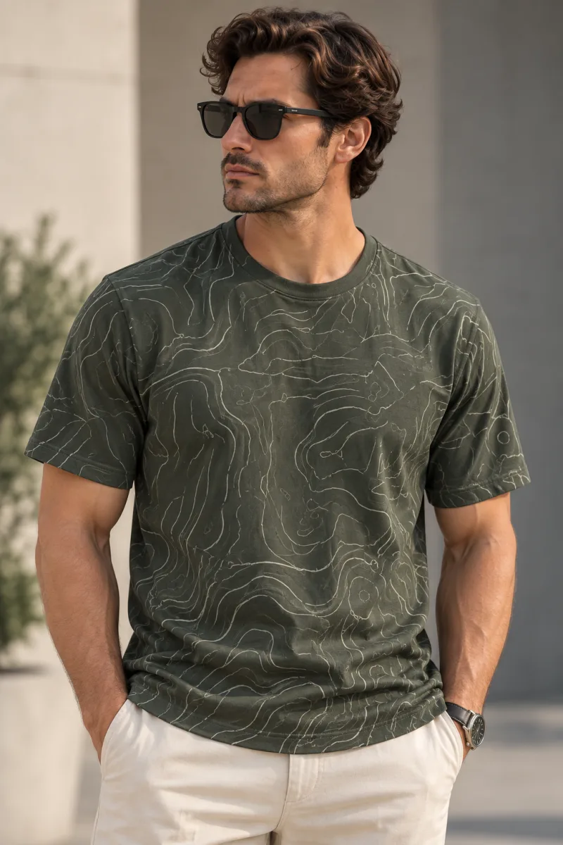 Men's green patterned T-shirt