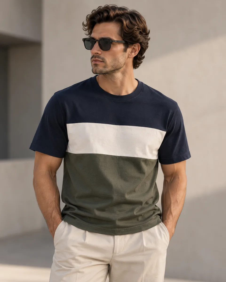 Men's navy colour-block T-shirt