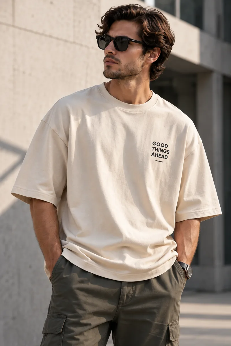 Men's cream graphic T-shirt