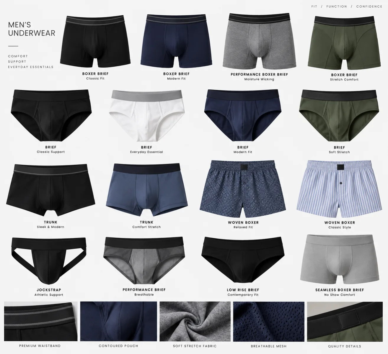 Men's underwear collection in assorted colours and styles