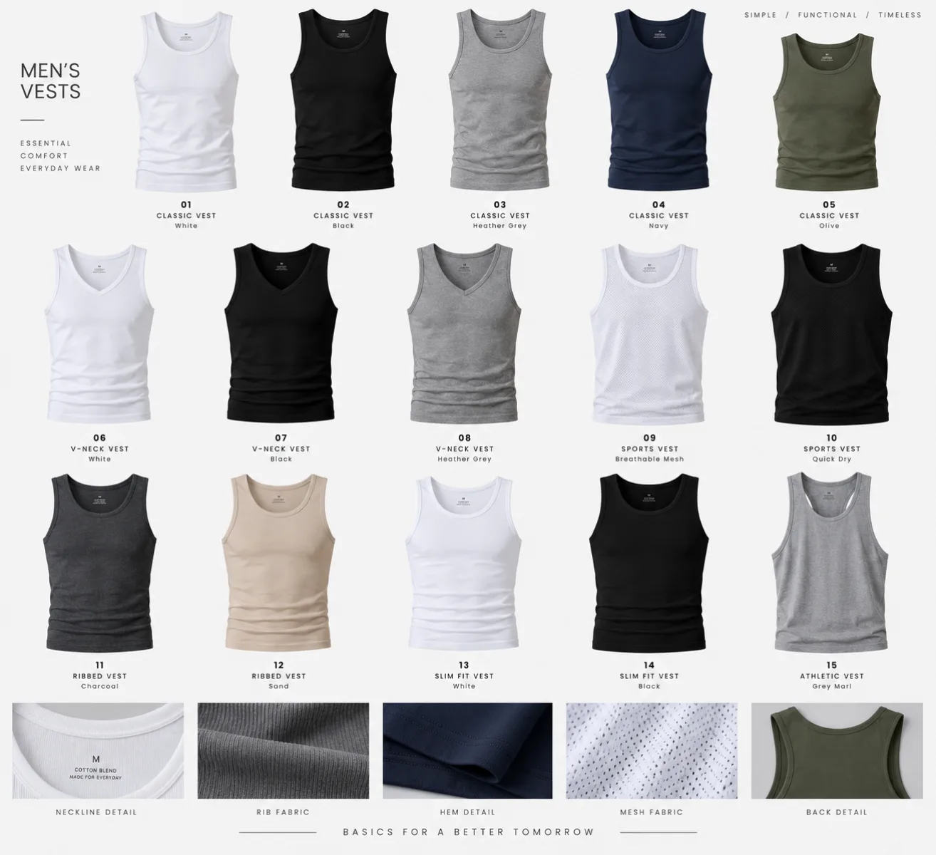 Men's vest collection in assorted colours and styles